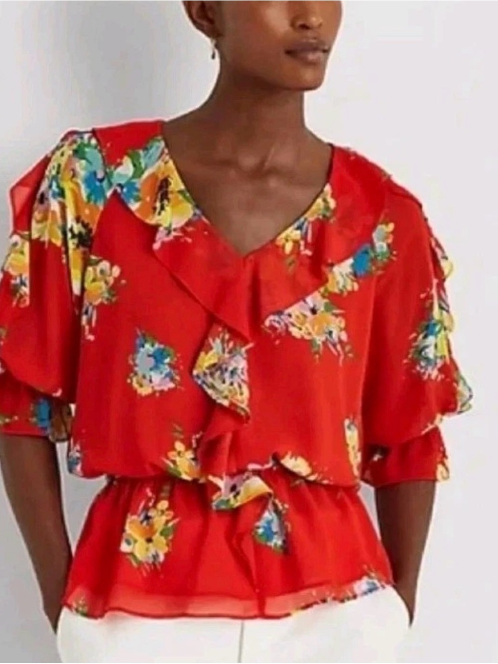 Ralph Lauren Red Floral Tiered Skirt and Blouse Set - XL - Picture 2 of 13